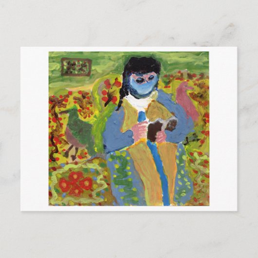 Vrouw met blauwe sluier, lezen, briefkaart (Voorkant)