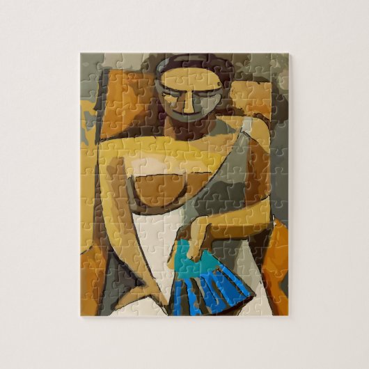 Vrouw met blauwe ventilator, legpuzzel (Verticaal)