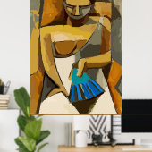 Vrouw met Blauwe Ventilator, voeg tekst toe Poster (Thuiskantoor)