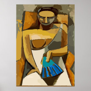 Vrouw met Blauwe Ventilator, voeg tekst toe Poster