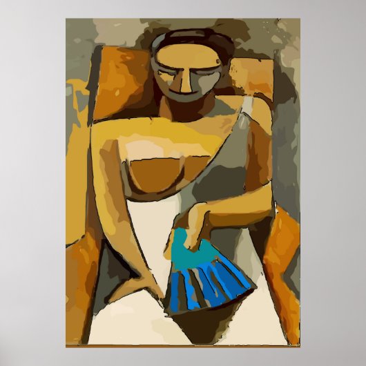 Vrouw met Blauwe Ventilator, voeg tekst toe Poster (Voorkant)