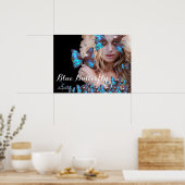 VROUW MET BLAUWE VLINDER POSTER (Keuken)