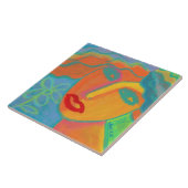 Vrouw met Bloem 2 Originele Abstracte Kunst Tegeltje (Zijkant)