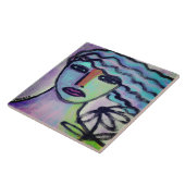 Vrouw met Bloem Abstract Portret Tegeltje (Zijkant)