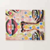 Vrouw met bloem getatoeëerd gezicht kunst legpuzzel (Horizontaal)