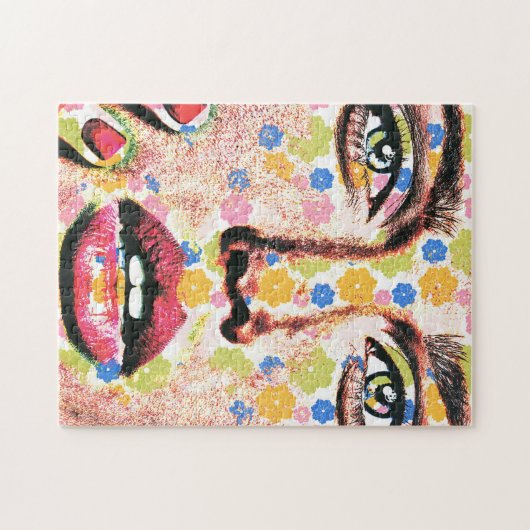 Vrouw met bloem getatoeëerd gezicht kunst legpuzzel (Horizontaal)