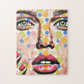 Vrouw met bloem getatoeëerd gezicht kunst legpuzzel (Verticaal)