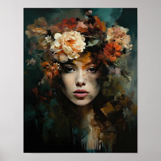 Vrouw Met Bloem Hoofd Kunstprint Poster (Voorkant)