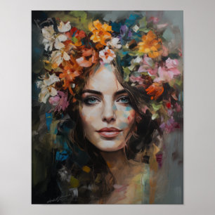 Vrouw Met Bloem Hoofd Kunstprint Poster