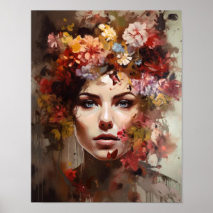 Vrouw Met Bloem Hoofd Kunstprint Poster