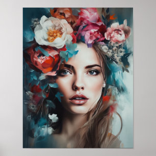 Vrouw Met Bloem Hoofd Kunstprint Poster