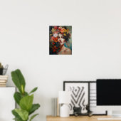 Vrouw Met Bloem Hoofd Kunstprint Poster (Thuiskantoor)