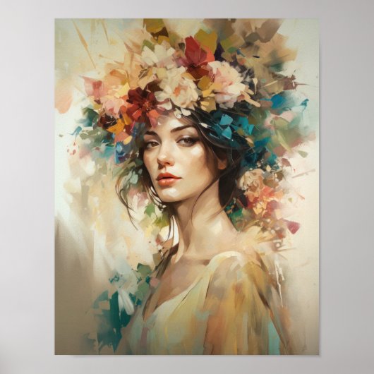 Vrouw Met Bloem Hoofd Kunstprint Poster (Voorkant)