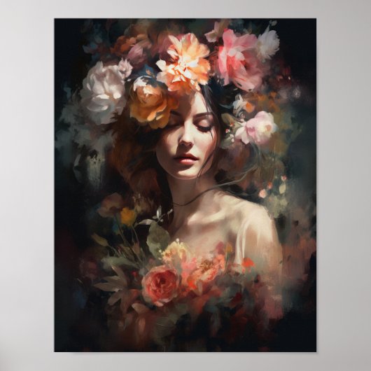 Vrouw Met Bloem Hoofd Kunstprint Poster (Voorkant)