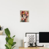 Vrouw Met Bloem Hoofd Kunstprint Poster (Thuiskantoor)