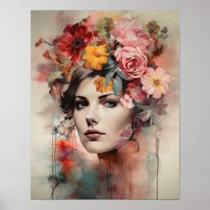Vrouw Met Bloem Hoofd Kunstprint Poster
