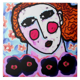 Vrouw met bloemen Abstract digitaal schilderen Tegeltje