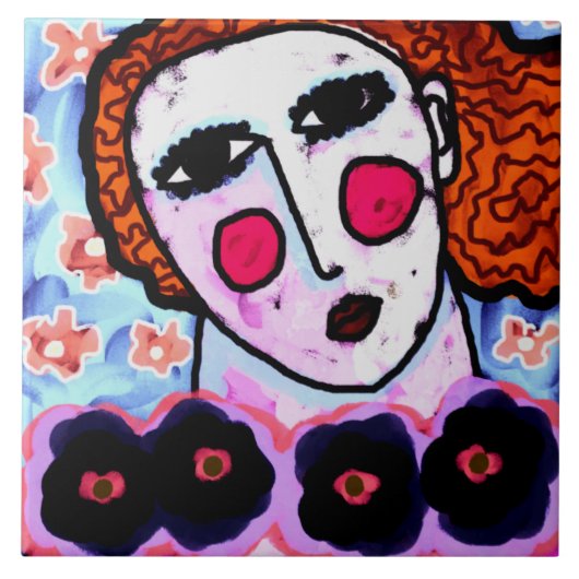 Vrouw met bloemen Abstract digitaal schilderen Tegeltje (Voorkant)