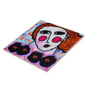 Vrouw met bloemen Abstract digitaal schilderen Tegeltje (Zijkant)