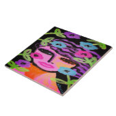 Vrouw met Bloemen Abstract Portret Tegeltje (Zijkant)