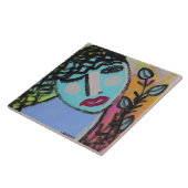 Vrouw met Bloemen Abstract Portret Tegeltje (Zijkant)