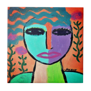 Vrouw met Bloemen Abstract Portret Tegeltje