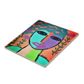 Vrouw met Bloemen Abstract Portret Tegeltje (Zijkant)