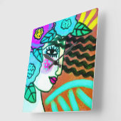 Vrouw met bloemen Abstracte kunst Vierkante Klok (Hoek)