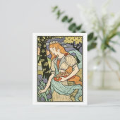 Vrouw met bloemen Art Deco Vintage Briefkaart (Staand voorkant)