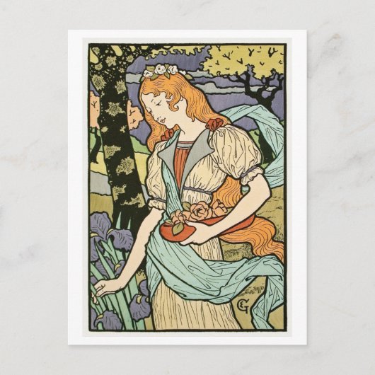 Vrouw met bloemen Art Deco Vintage Briefkaart (Voorkant)