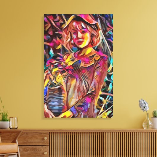 Vrouw met bloemen canvas afdruk (Insitu (Woonkamer))