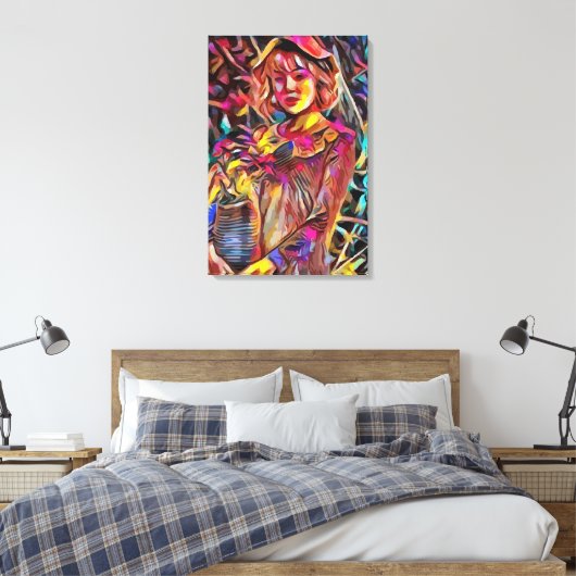 Vrouw met bloemen canvas afdruk (Insitu (Slaapkamer))