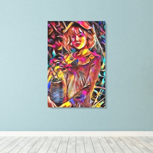 Vrouw met bloemen canvas afdruk (Insitu (Houten vloer))