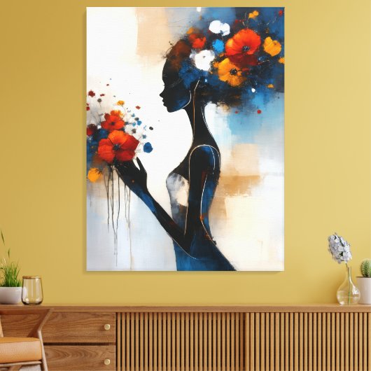 Vrouw met bloemen canvasprint canvas afdruk (Insitu (Woonkamer))