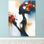Vrouw met bloemen canvasprint canvas afdruk (Insitu (Houten vloer))
