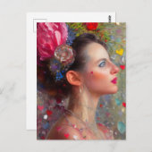 Vrouw met bloemen en Briefkaart van het hart (Voorkant / Achterkant)