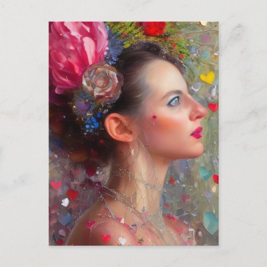 Vrouw met bloemen en Briefkaart van het hart (Voorkant)