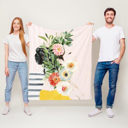 Vrouw met bloemen fleece deken (In situ)