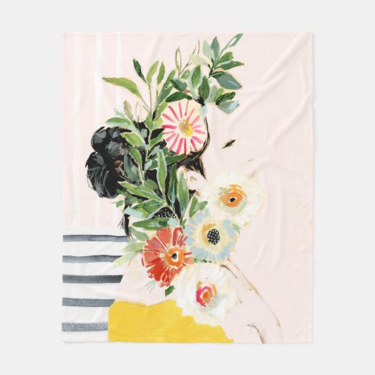 Vrouw met bloemen fleece deken (Voorkant)