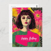 Vrouw Met Bloemen Gefeliciteerd Briefkaart (Voorkant / Achterkant)