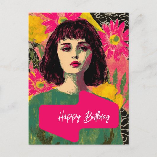 Vrouw Met Bloemen Gefeliciteerd Briefkaart (Voorkant)