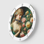 vrouw met bloemen grote klok (Hoek)