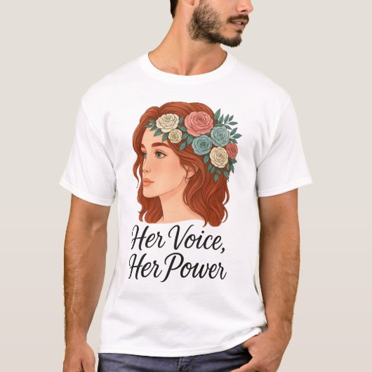 Vrouw met Bloemen Hoofdstuk, Vrouw Empowerment T-shirt (Voorkant)