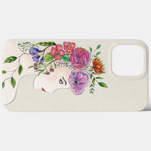 Vrouw met bloemen illustratie Case-Mate iPhone case (Achterkant (horizontaal))