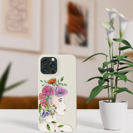 Vrouw met bloemen illustratie Case-Mate iPhone case