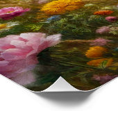 Vrouw met bloemen in een weide perfect poster (Hoek)