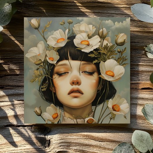 VROUW MET BLOEMEN KAART