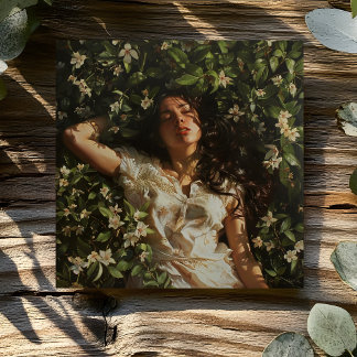 VROUW MET BLOEMEN KAART