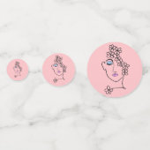 Vrouw met Bloemen Lijn Art Roze Confetti (Voorkanten)