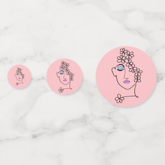 Vrouw met Bloemen Lijn Art Roze Confetti (Achterkanten)